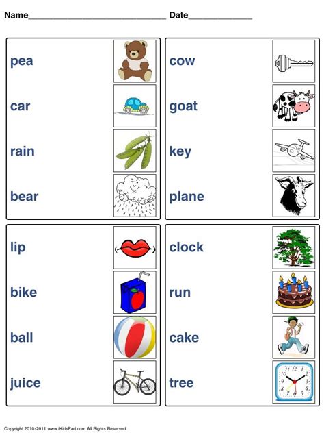 Match Word With Picture Fun Worksheets For Kids English Lessons For