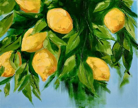 Original Lemon Tree Painting On Canvas By Contemporary Impressionist April Moffatt Lemon Art