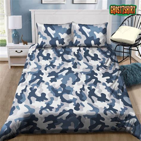 Blue And White Camouflage Pattern Bedding Set