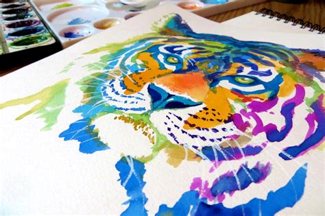 Colorful Tiger Art Print Ts Rainbow Cute Animals Etsy