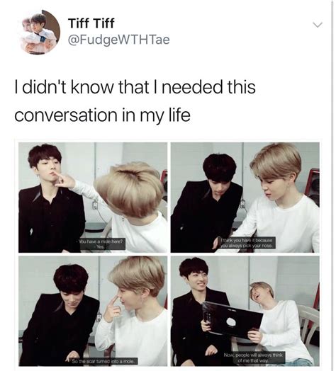 Share the best gifs now >>>. Just in case you can't see: Jimin: "You have a mole right ...