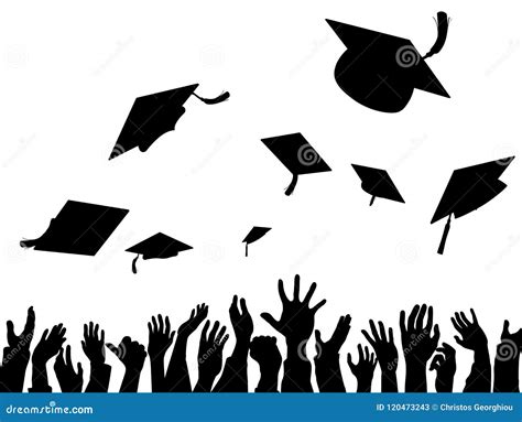 Graduation Caps In The Air Vector Illustration