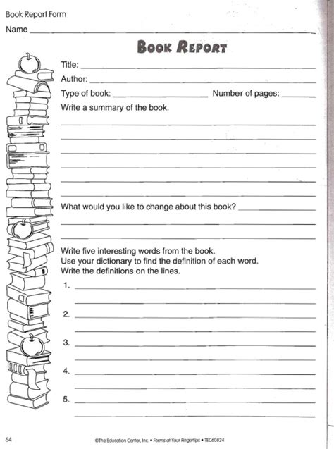 Fact fiction describing the book character character: Book Report Worksheet | Book report templates, Book report ...