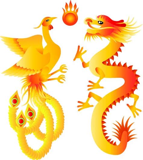 Dragon And Phoenix Chinese Symbols Illustration Stock Vector Image By