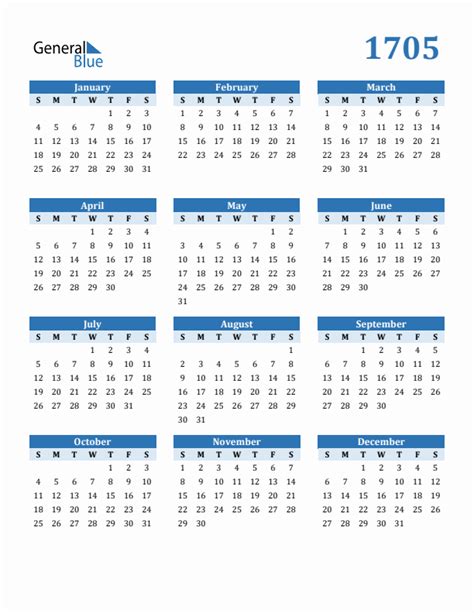 1705 Calendar Pdf Word Excel