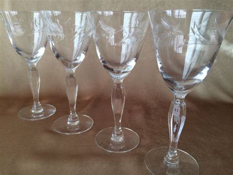 etched wine glasses crystal glassware sherry or cordial fern leaf design glamour glass