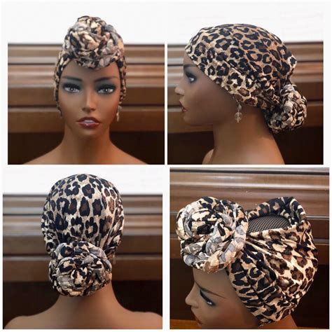 Pre Tied Turban Head Wrap With Bun Knotted Open Crown Stretchy Wide