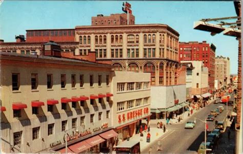 Postcard~bridgeport Ct~main Street View~stores~walgreens~1950s Cars £6