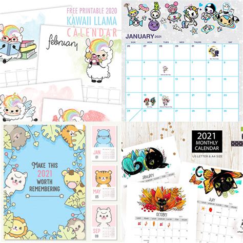 Cute 2021 Printable Calendars Super Cute Kawaii