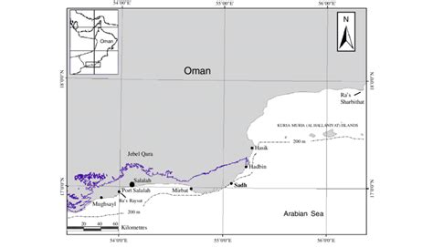 Map Of Dhofar Coast Southern Oman Showing The Location Of The Main