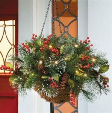 Snowy Pine Cordless Pre Lit Christmas Hanging Basket Outdoor Lighted