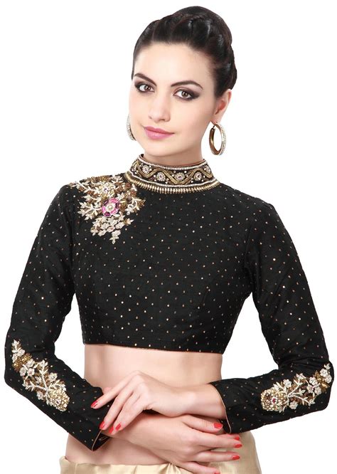 Black Blouse Adorn In Kundan Embroidered Butti Only On Kalki In 2019 Choli Blouse Design