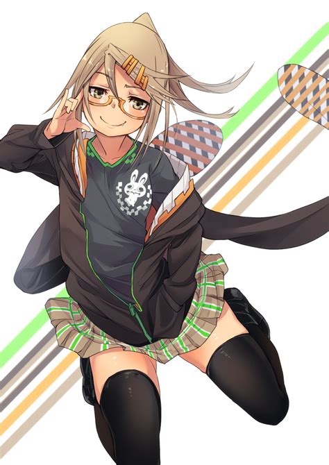 Fu Ta Usami Taiga Original Commentary Request 1girl Black Thighhighs Brown Eyes Brown