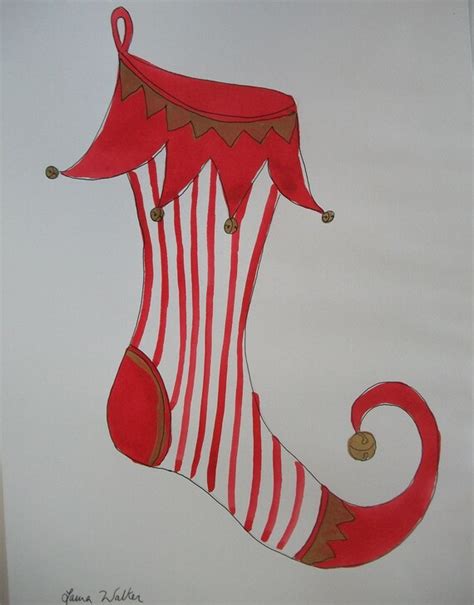 Items Similar To Painting Of Red Stocking Original Watercolor