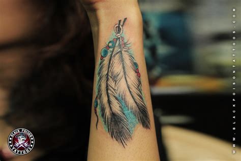 Colorful Feather Tattoo Black Poison Tattoo Studio