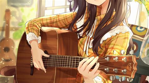 Download 3840x2160 Anime Girl Playing Guitar Instrument