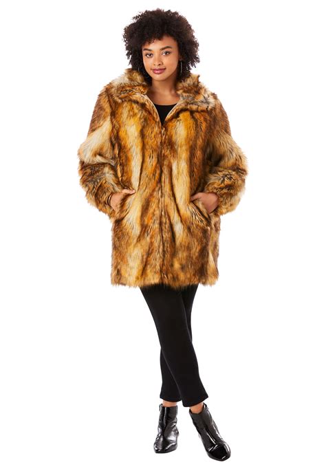 Roamans Roamans Womens Plus Size Short Faux Fur Coat