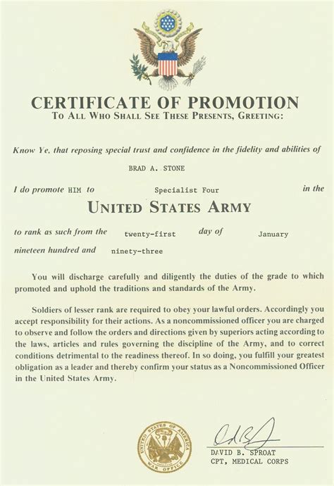 Officer Promotion Certificate Template Army Certificate Templates