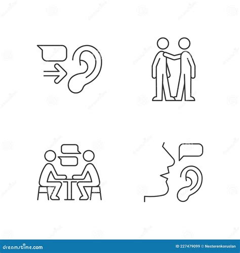 Verbal And Nonverbal Communication Linear Icons Set Stock Vector