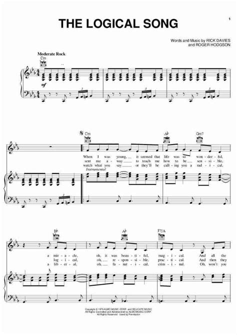 Free sheet music for piano. The Logical Song Piano Sheet Music | OnlinePianist