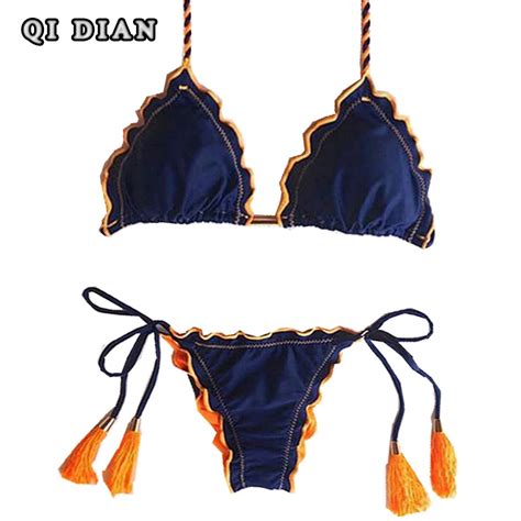 Buy Qi Dian Bikinis 2017 Brazilian Sexy Bandage Beach Swimwear Female Push Up