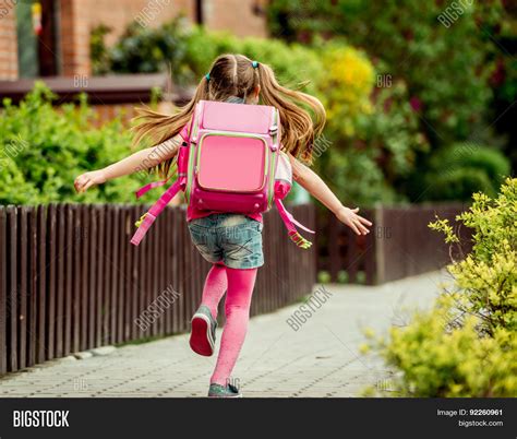 Little Girl Backpack Run School Image And Photo Bigstock