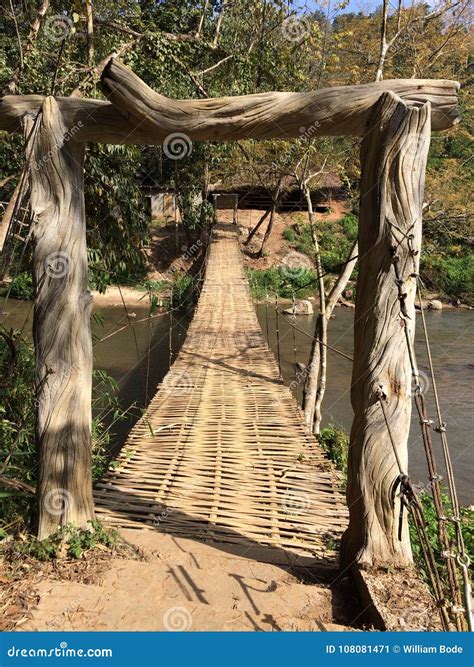 Woven Bamboo Bridge On Thailand Stream Stock Image Image Of Trunks