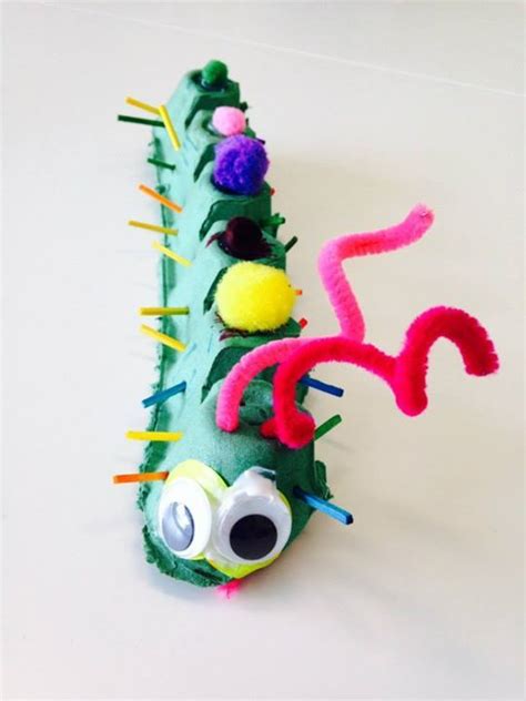 Egg Carton Caterpillar Decorated With Recycled Materials And Art