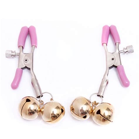 Female Steel Metal Sexy Breast Nipple Clamps Clips With 2 Bells Adult