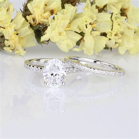 2 Carat Oval Cz Rose Gold Wedding Rings Set Engagement Etsy