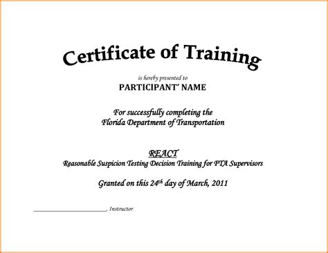 Training Certificate Template Doc Printable Receipt Template