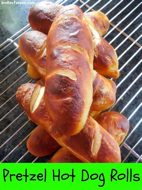 Soft and chewy dough surrounding a juicy hot dog, sprinkled with sea salt, yum! Pretzel Hot Dog Buns - Recipe - Broken Teepee