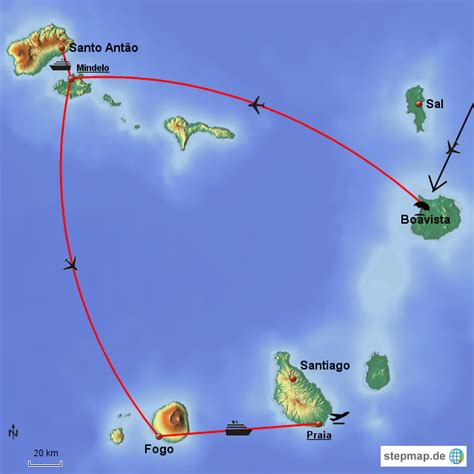Finden sie auf der karte von cabo verde eine gesuchte adresse, berechnen sie die route von oder nach cabo verde oder. StepMap - Cabo Verde - Landkarte für Kap Verde