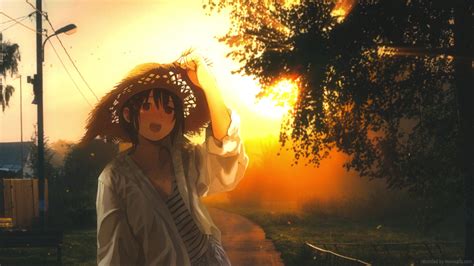 Summer Anime Girl Straw Hat Sunset Live Wallpaper Moewalls