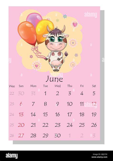 Calendar 2021 Cute Bull And Cow For Every Month Stock Vector Image