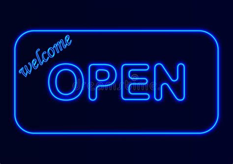 Neon Text Style Welcome Open Graphics Design Vector Illustration Stock