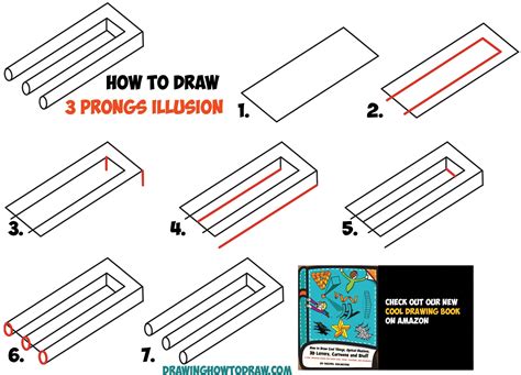how to draw 3 prongs optical illusion easy step by step drawing tutorial trick for … with
