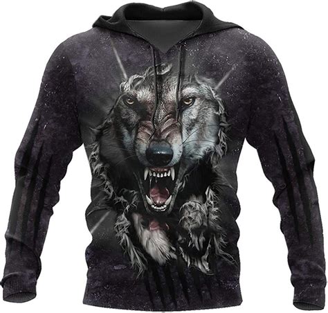 Men 3d Printed Wolf Hoodies Women Long Sleeve Warm Zip Jacket Big