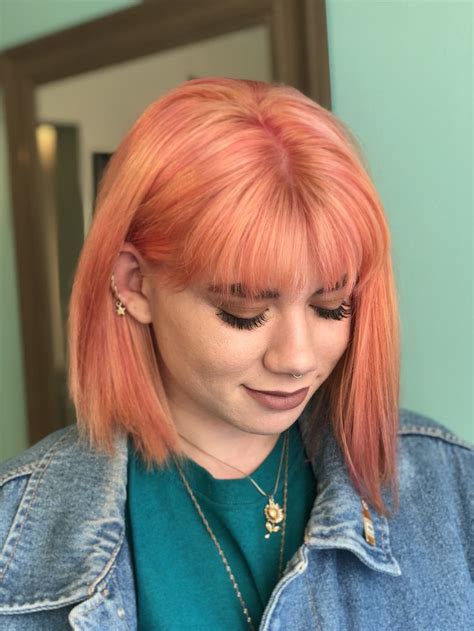 Stunning Neon Peach Bob Peach Hair Hair Inspo Color Peachy Pink Hair