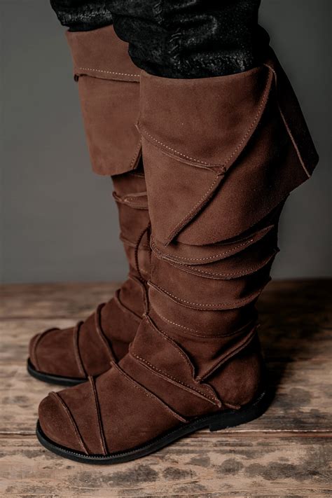 Medieval Leather Knee High Boots Ren Faire Handmade Leather Etsy