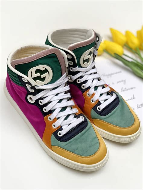 Gucci Coda Interlocking Colourful Satin High Top Sneakers 345