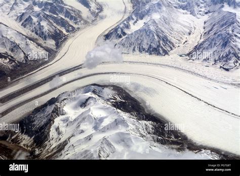An Aerial Shot Of The Kaskawulsh Glacier In The Icefields Of The Saint