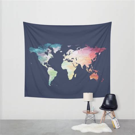 Map Tapestry Navy Tapestry World Map Wall Hanging Globe Etsy