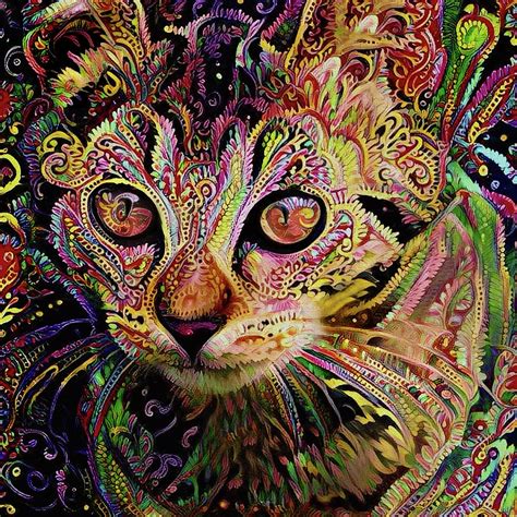 Colorful Psychedelic Tabby Kitten Art Digital Art By Peggy Collins Pixels