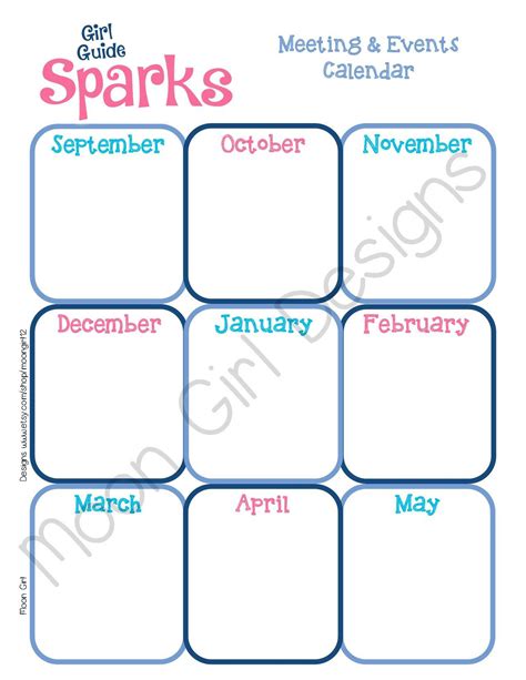 Spark Yearly Calendar Girl Guides Editable Printable Pdf Etsy Girl