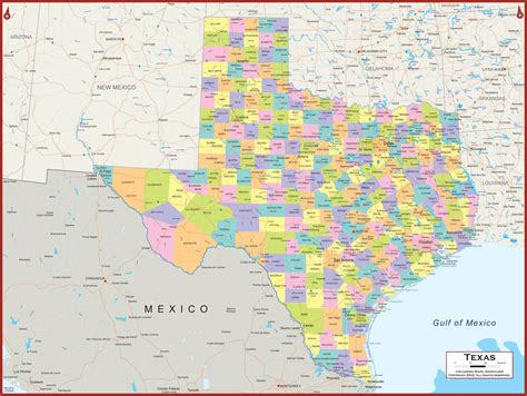 36 X 27 Texas State Wall Map Poster With Counties Classroom Style Map