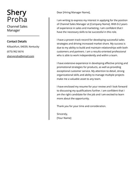 Channel Sales Manager Cover Letter Example Free Guide
