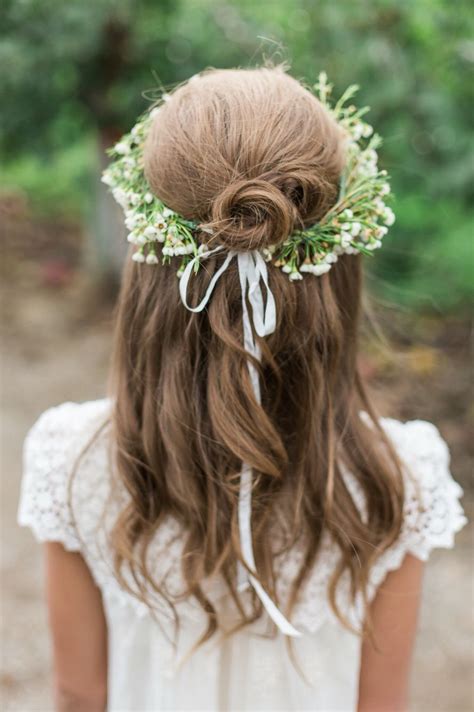 Flower Girl Hair With Floral Crown Flower Girl Hairstyles Wedding