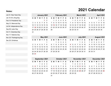 Yearly 2021 Calendar Printable Template 101 Activity