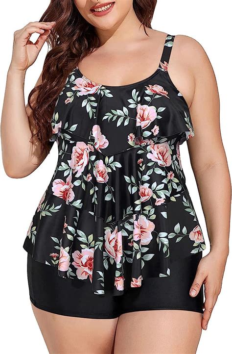 Amazon Com Yonique Womens Plus Size Tankini Swimsuits With Shorts Flounce Two Piece Bathing